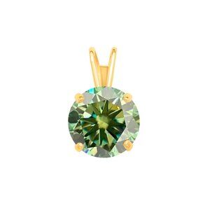 1.25ct Green Moissanite 14k Gold Solitaire Pendant with Gold Plated Silver Chain